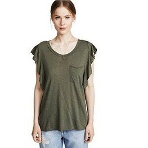 Free People We The Free So Easy Ruffle Tee Green Flutter Sleeve Women's Size M
